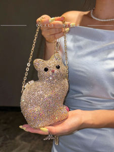 UGALS | Retro重工 Crystal Studded Cute Cartoon Kitten Small Bag both clutch and crossbody