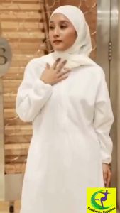 Set Baju Seluar Ziarah Umrah Haji Muslimah Suit Blouse Pants S ke 5XL Small to Plus Size Hitam Putih Black White