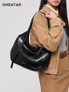 Omentar European Leather Hobo Tote Bag Large Capacity Commuter Travel Shoulder Bag for Women Soft Zinc Alloy Magnetic Buckle