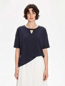 Basic House | White Lace-up Round Neck Short Sleeve T-shirt