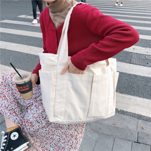 Interesting Lin Korean Style Lazy Canvas Tote Bag Large Capacity Commuter Single Shoulder Bag Womens Fashion Summer Bag
