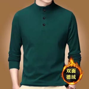 Heating Long Sleeve Thermal Shirt Mens Autumn Winter Stand Collar Dad Warm Underwear Top Middle Aged And Elderly Polyester T-Shirt