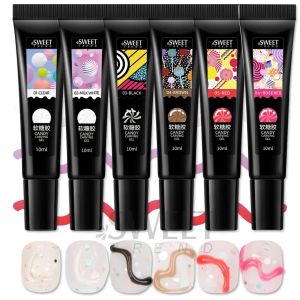 6pcs Jelly Pudding Nail Gel Translucent Korean Style Cute Emboss Modeling Painting Gel Nail Polish Supplies DIY Manicure Decor
