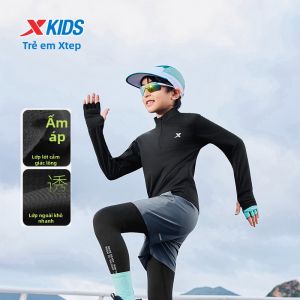 XTEP | Áo Hoodie Thể Thao Cổ Đứng Tay Dài Hở Trước cho Bé Trai và Bé Gái