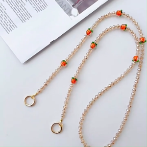BasicSpark 1.2M Summer Persimmon Glowing Crystals Phone Chain Universal Crossbody Phone Lanyard with Patch Adjustable Neck Rope Keychain Bag Chain Anti-drop and Anti-loss