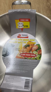 Chảo Inox 2 quai Sâu lòng 304 Ba Lớp Đáy Từ Cao Cấp Size 30cm (Ticook)