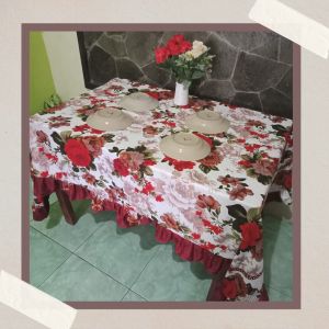 Taplak Meja Makan Rumbai Aesthetic Aneka Motif Kotak Kotak Bunga Abstrak140 x 220 cm