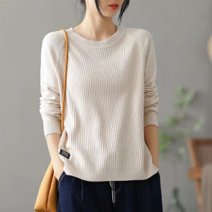 เสื้อสเวตเตอร์ชิคๆใส่ในชาเสื้อถักออกแบบพิเศษสำหรับผู้หญิงเสื้อใส่ช่วงต้นฤดูใบไม้ผลิเสื้อตัวบนเสื้อตัวในคุณภาพสูงสำหรับผู้หญิง