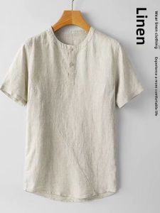 Loose Fit Linen Mens T-Shirt Short Sleeve round Neck Thin Summer Top Comfortable Breathable Linen Shirt Versatile Casual Wear