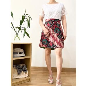●ECLAIRE● 0IS Setelan Rok Mini Petite Brokat Brukat Lace Motif Batik Kasual Imut Manis Casual Unik Pesta