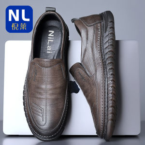 Giày Da Nam Thường Ngày Mùa Xuân Thu Đế Mềm Chống Trượt Đế Bằng Mũi Tròn Giày Bốt Da Bò Thoáng Khí Thoải Mái Cho Bố