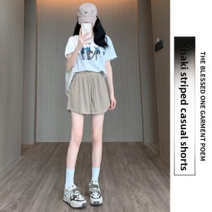 Miiow | High Waist Drawstring Sporty Womens Shorts Summer Outdoor Wear With Pockets A-Line Straight Cut Three-quarter Length Pants