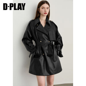 D-PLAY | Áo Khoác Da Đen Thời Trang Dành Cho Người Đi Làm Cỡ Trung