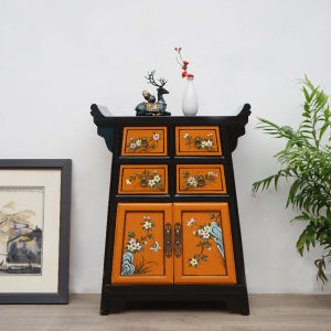 Retro Solid Wood Bedside Cabinet Chinese Painted Home Bedroom B & B Living Room Sofa Master Bedroom Bedside Small Cabinet Installation-Free