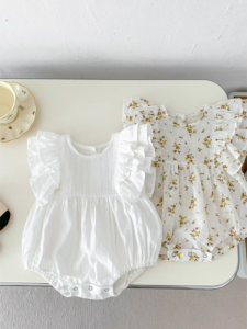 Korean Style Baby Girl Summer Outfit Pure Cotton Floral Print Romper Baby Girl Thin Clothes Summer Season Baby Clothes