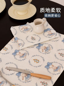 Blue Flower Ring Rabbit Pure Cotton Dining Mat Heat Resistant Mat 2025 New Style Home Use Tablecloth Cotton Material