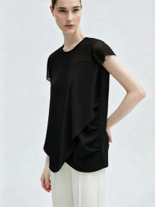 AMII | Summer New Satin Patchwork Asymmetrical Flare Sleeve Blouse
