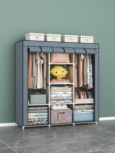 Large Capacity Portable Fabric Wardrobe Dustproof Clothes Storage Cabinet with Non-Woven Cover Freestanding Closet Organizer for Bedroom Apartment & Small Space