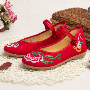 Spring Ethnic Style Embroidered Round Toe Flat Women Shoes