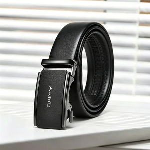 OKIMY Fashion Men’s Belt Business Leisure Belt Stylish Frosted Alloy Buckle Automatic Buckle Belt Second-layer Cowhide Waistband Youth Sports Pant Belt Stylish Simple Nice Waistband Durable Belt