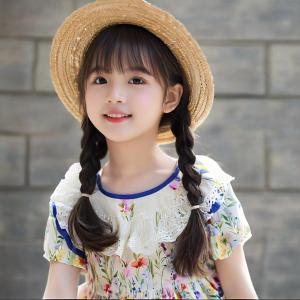 Cross-border hot-selling wig for girls and children sweet baby head air bangs double braids full head cover.
