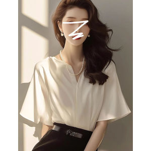 Áo Sơ Mi Satin Acetate Trắng cho Mùa Hè Phong Cách Cao Cấp