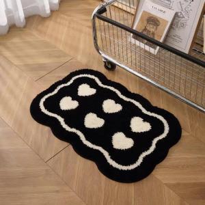 VIKAMA Short Pile Dirty Resistant Rug Black and White Floral Scandinavian Style Living Room Study Home Decoration