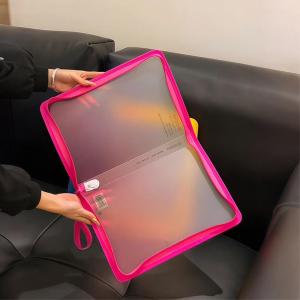 Transparent Zipper File Folder Student  Paper Clip Business Single Page Holder Colorful Document Bag Organizer