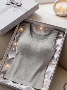 Grey Lace Round Neck Padded Slim Fit Camisole