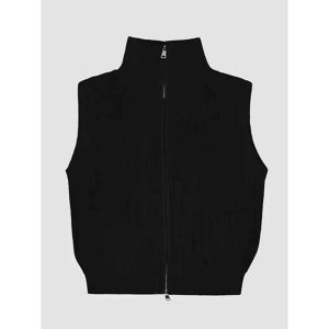 Versatile High Collar Double Zipper Knit Vest