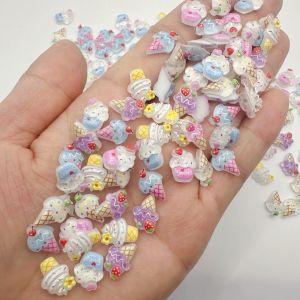 20Pcs New Nail Accessories Summer Permeating Fruit Strawberry Cone Nail Charms Girl Heart Cute 3D Ice Cream Nail Art Decor Parts