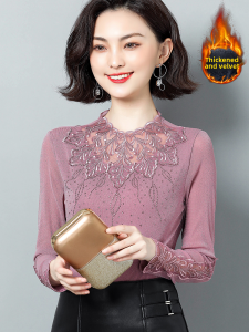 เสื้อเชิ้ตผู้หญิงบุขนแกะแขนยาวฤดูใบไม้ร่วงและฤดูหนาว 2025 ใหม่ เสื้อเชิ้ตผ้าตาข่ายบุขนแกะหนา อบอุ่น หรูหรา ทรงเข้ารูป