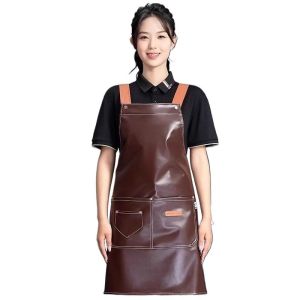 Soft PU Leather Apron Waterproof Oil Resistant Kitchen Work Waistcoat Thin Style Cooking Apron for Women Household Cleaning Tools