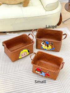 Retro Wickerlike Storage Basket Large Capacity Living Room Book Snack Miscellaneous Multiuse Storage Basket Household Organizer