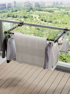 Invisible Folding Balcony Clothes Drying Rack 360 Degree Rotation Indoor Guardrail Anti-Theft Net Laundry Careting Device