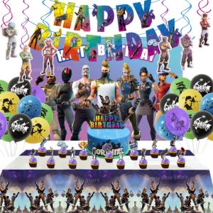 Fortnite Birthday Party Decorations Kit Balloons Tablecloth Banner Cake Toppers Backdrop Baby Shower Kids Favors Party Supplies