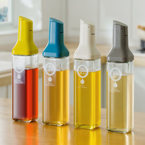 Oil Dispenser Bottle Glass Oil Bottle Container with Automatic Cap Non-Drip Spout Cooking Oil Cruet Vinegar Dispenser 500ml