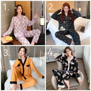 Beevi B617 piyama kancing wanita JUMBO lengan panjang celana panjang baju tidur dewasa impor elegan