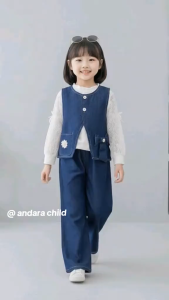 Setelan Rompi Lepas Jins Pita 3 in 1 Lengan Brukat anak Perempuan Usia 3 - 10 Tahun Model Korean Style Rompi Pita 3 in 1 Jins Fashion Celana Jeans Usia 3 - 10 Tahun Set Rompi Model kekinian Korean Style terbaru Lebaran 2026