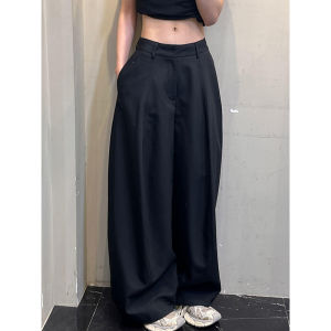 Deep Grey Comfortable High Waist Wide Leg Pants Womens Fashionable Casual Loose Slimming Bend Knife Pants Early Autumn New Style