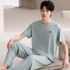 Miiow | Catman Mens Summer Sleepwear Set Short Sleeve Long Pants Soft Skin-friendly Moisture-wicking Breathable Home Clothes