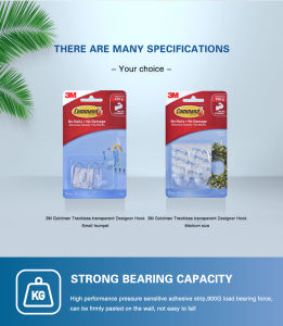 3M 2 Pcs Non-Trace Transparent Hook Paste Firmly Remove The Non-Trace High Quality Adhesive Hook