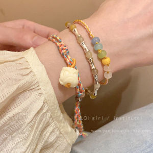 Handcrafted Colorful Lion Wake up Bamboo Festival Bracelet Womens New 2025 Ethnic Style Bracelet Fresh out Fashion Jewelry