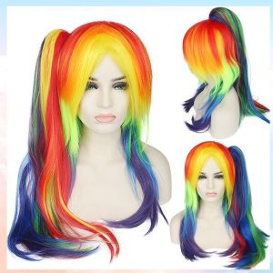 Rainbow Dash Wig Cosplay Anime Make My Little Pony Everyday Ponytail Rainbow Color Full-Head Wig Harajuku Style