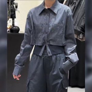 Polo Collar Stripe Short Sleeve Shirt Vintage Elegant