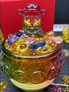 招财水晶财神爷 財神爺 财神爷小摆件 琉璃财神爷 聚财家居摆件 聚宝盆 招财进宝 财源滚滚 FENG SHUI Home Decorative Door Gift