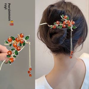 Classical Chinese Style Lucky Persimmon Hair Accessories Tassel Hairpin Word Banana Clip Back Head Updo Hair Fixed Grip Hairpin