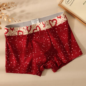 Lucky Year Mens Underwear Red Boxer Shorts Celebration Innerwear Youth Cotton Antimicrobial mid Waist Flat Angle Pants