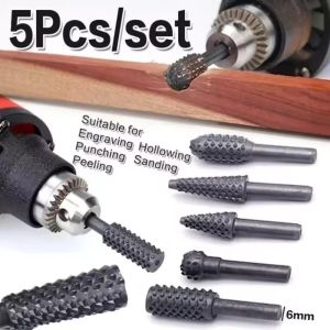 5Pcs Wood Carving Rasp Drill Bits Carbon Steel Rotary Carving And Sanding Head For Woodworking Sanding Disc Head Abrasive