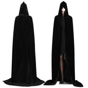 Halloween Cosplay Long Hooded Robe Pure Color Series Vampire Death God Black Red Cloak Witch Costume Polyester Material